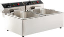 Stainless steel countertop electric fryer with two frying baskets and control knobs view 3