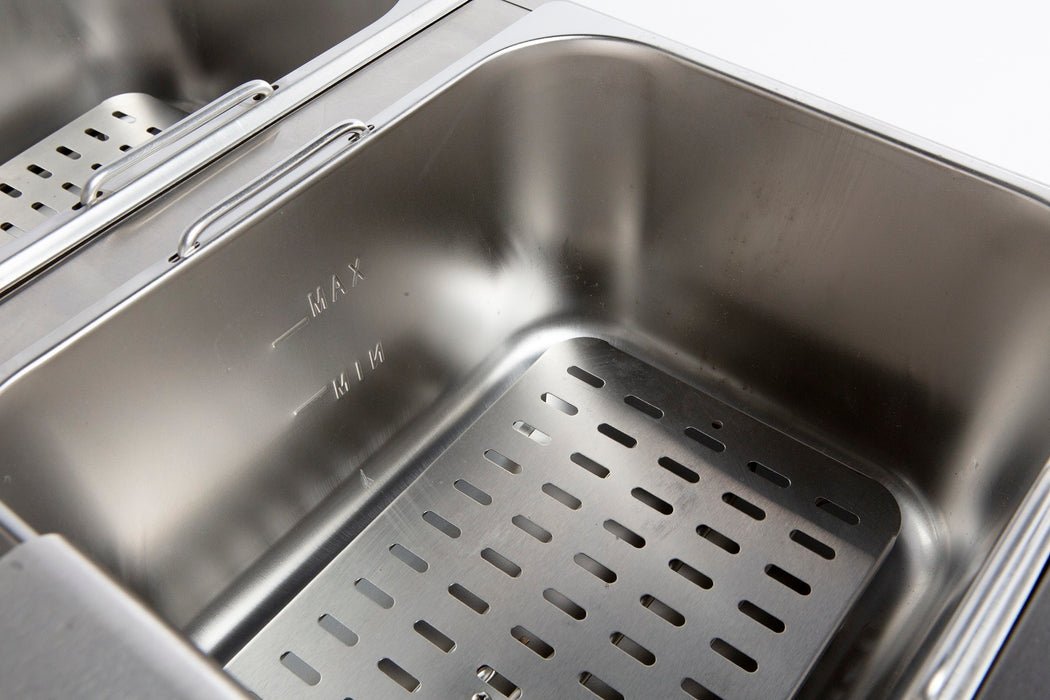 Stainless steel countertop electric fryer with two frying baskets and control knobs view 6