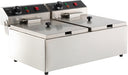 Stainless steel countertop electric fryer with two frying baskets and control knobs