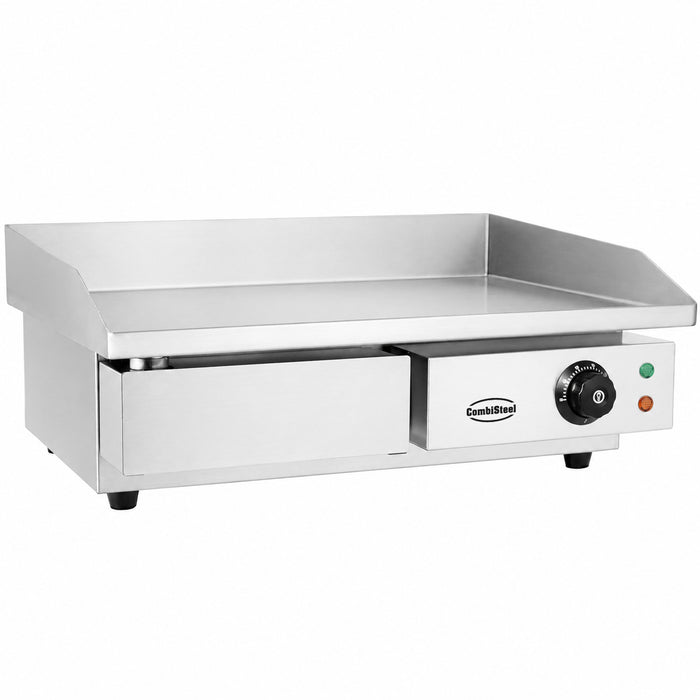 Stainless steel tabletop electric fry top griddle with smooth cooking surface and grease tray