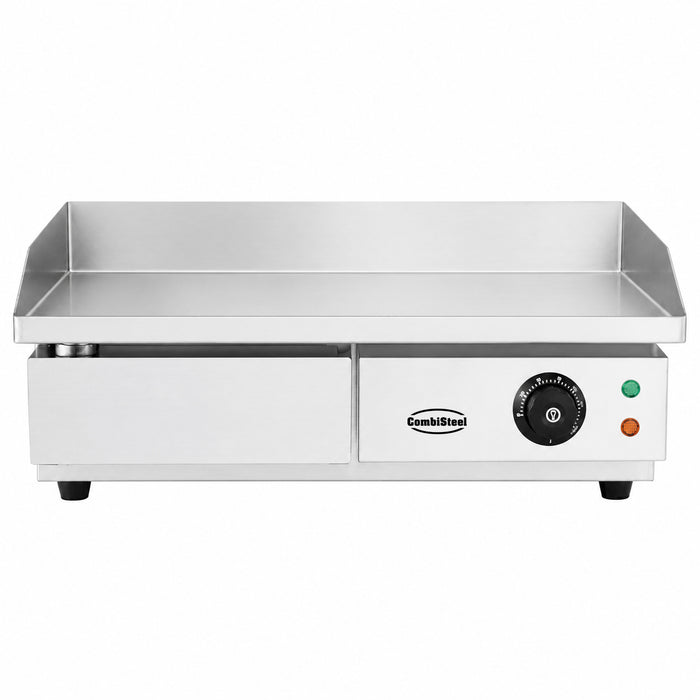 Stainless steel tabletop electric fry top griddle with smooth cooking surface and grease tray view 2