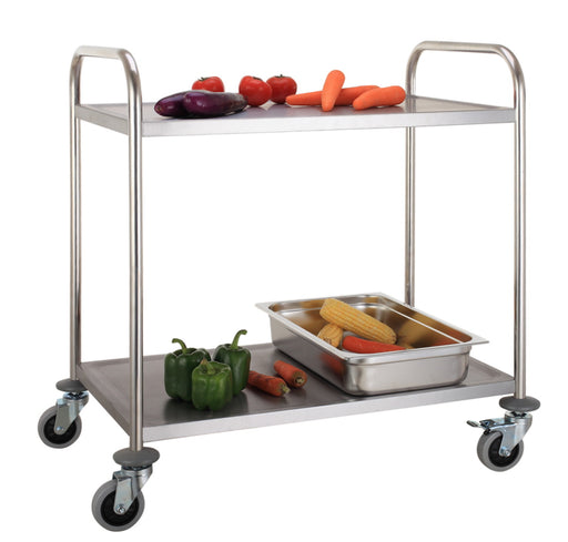 Two shelf stainless steel flat-packed serving trolley, 860mm wide, 940mm high view 2