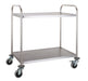 Two shelf stainless steel flat-packed serving trolley, 860mm wide, 940mm high