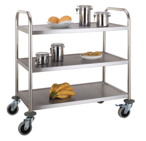 Three shelf stainless steel service trolley, flat-packed delivery, compact catering equipment view 2