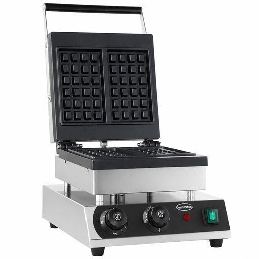 Stainless steel tabletop waffle maker with 240x240mm cooking surface