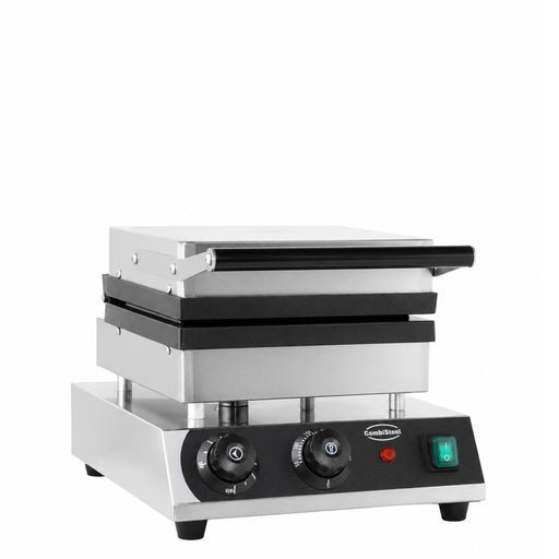 Stainless steel tabletop waffle maker with 240x240mm cooking surface view 2