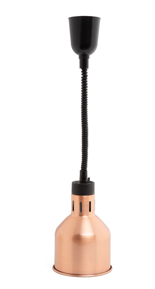Brass telescopic heat lamp with adjustable height and 175mm diameter reflector shade