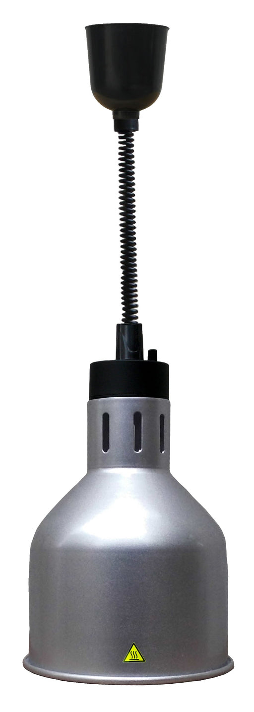 Silver telescopic heat lamp with adjustable height and 175mm diameter reflector