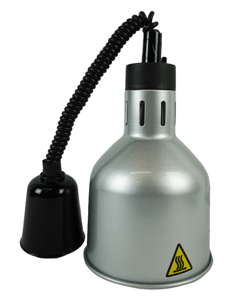 Silver telescopic heat lamp with adjustable height and 175mm diameter reflector view 2