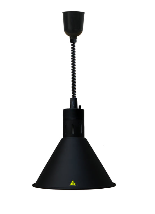 Black telescopic heat lamp with adjustable height and 275mm diameter reflector
