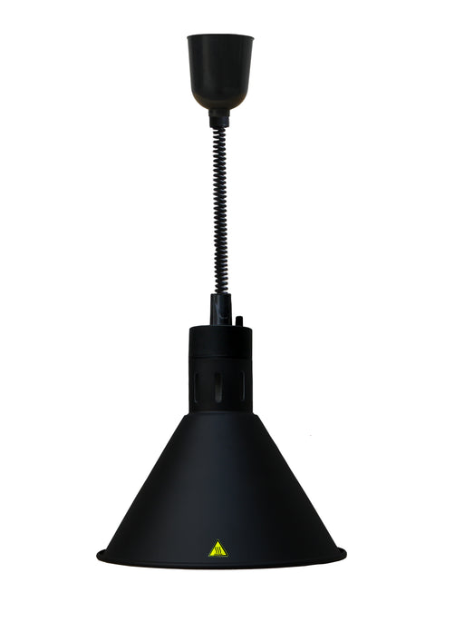 Black telescopic heat lamp with adjustable height and 275mm diameter reflector