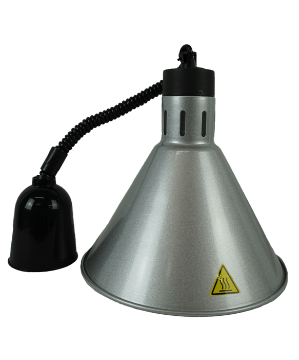 Silver telescopic heat lamp with adjustable height and 270mm diameter reflector view 2