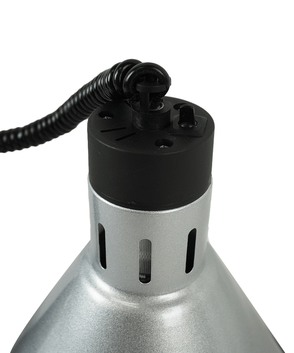 Silver telescopic heat lamp with adjustable height and 270mm diameter reflector view 3