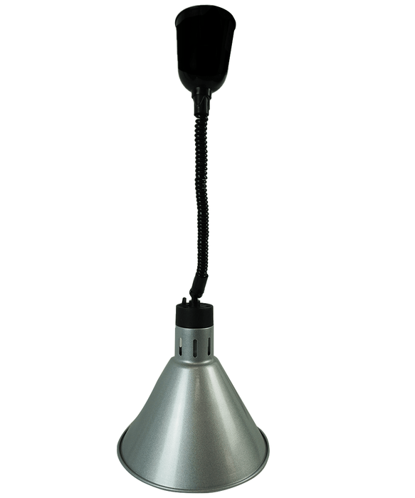 Silver telescopic heat lamp with adjustable height and 270mm diameter reflector view 6