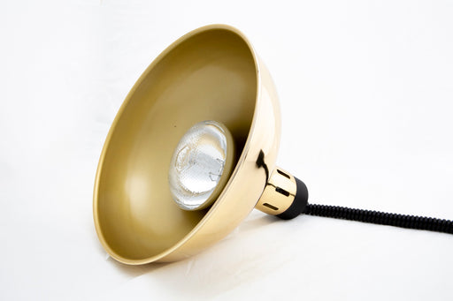 Gold telescopic heat lamp with 290mm diameter shade and adjustable pole view 2