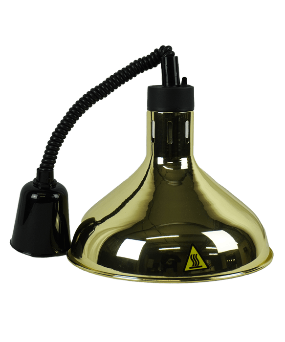 Gold telescopic heat lamp with 290mm diameter shade and adjustable pole view 3