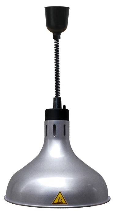 Silver telescopic heat lamp with adjustable arm and dome reflector