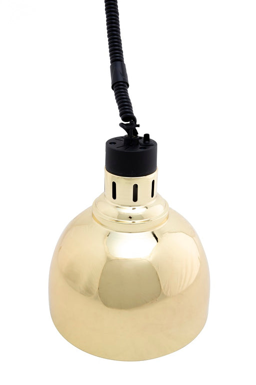 Gold telescopic heat lamp with 240mm diameter reflector and adjustable height stand view 2
