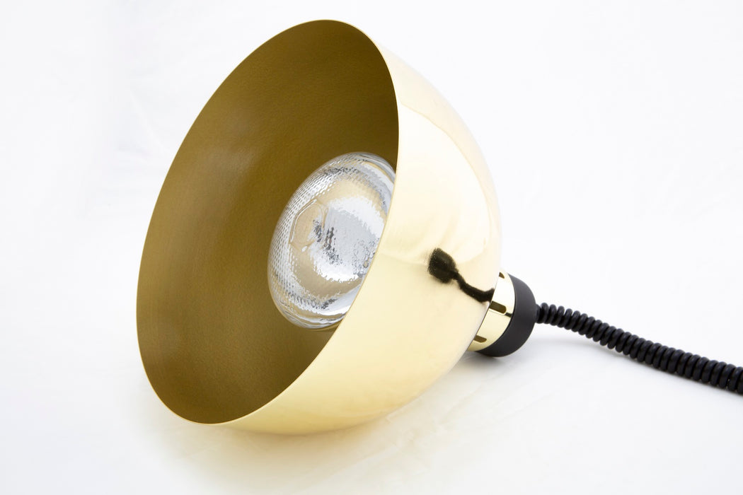 Gold telescopic heat lamp with 240mm diameter reflector and adjustable height stand view 3