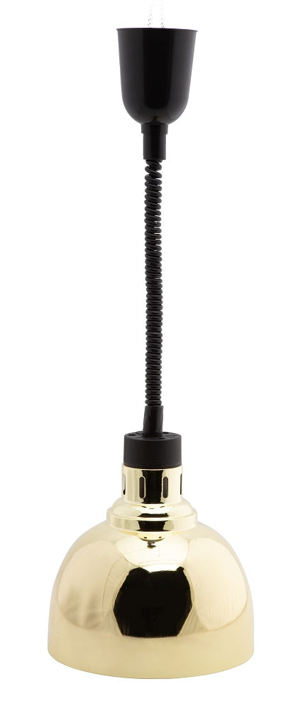 Gold telescopic heat lamp with 240mm diameter reflector and adjustable height stand