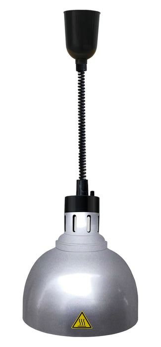 Silver telescopic heat lamp with adjustable stand and lamp head