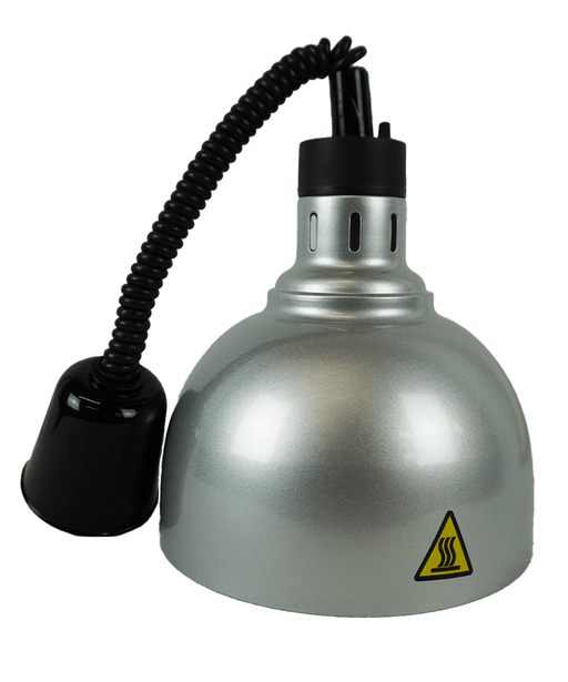 Silver telescopic heat lamp with adjustable stand and lamp head view 2