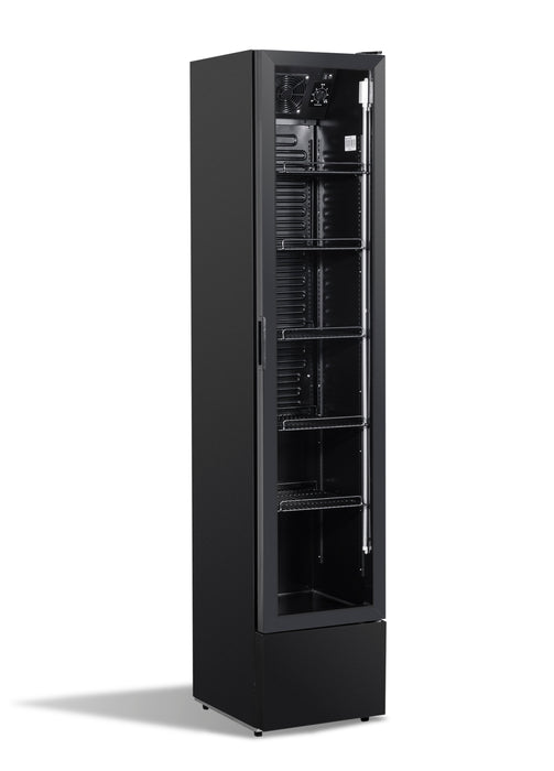 Combisteel NAP-150 narrow black glass door display fridge front view