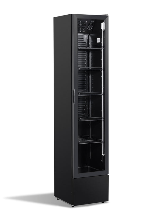 Combisteel NAP-150 narrow black glass door display fridge front view