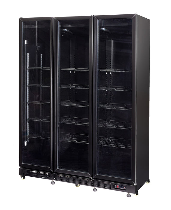 Combisteel NAP-1200 black triple glass door display refrigerator with LED lighting view 2