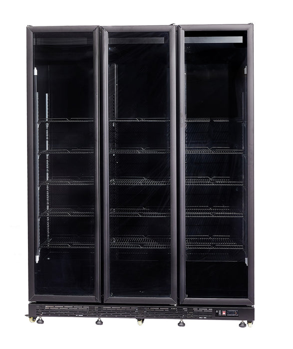 Combisteel NAP-1200 black triple glass door display refrigerator with LED lighting view 3