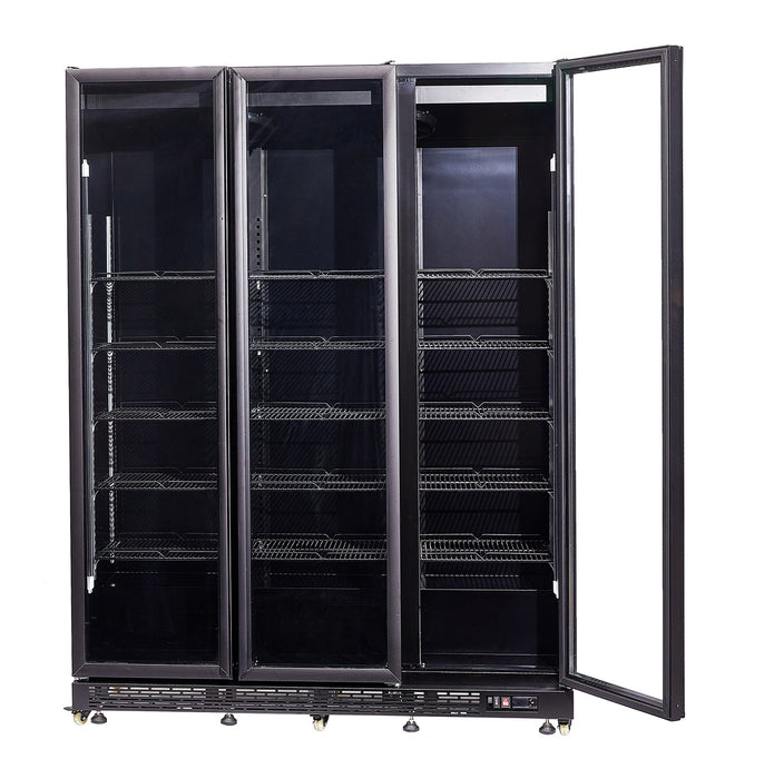 Combisteel NAP-1200 black triple glass door display refrigerator with LED lighting view 4