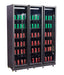 Black freestanding triple glass door display fridge with LED interior lighting view 7