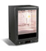 Black stainless steel dry age cabinet with single right-hinged door and digital temperature control display