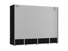 Black four-door glass display freezer with LED interior lighting and digital temperature display view 3