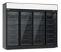 Combisteel INS-2060R black four door glass display refrigerator with LED lighting and castors