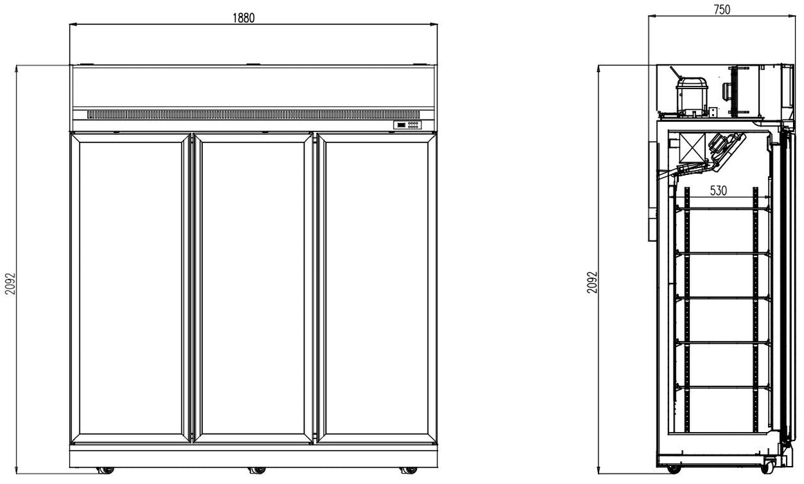 Combisteel INS-1530F white three-door upright display freezer with LED lighting view 2