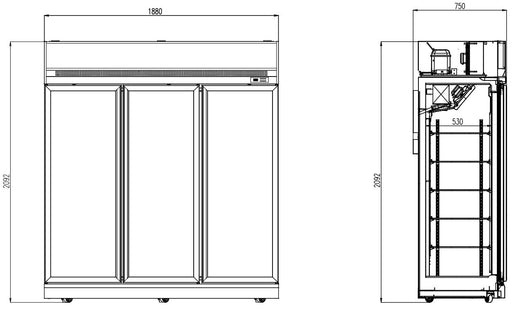 Combisteel INS-1530F white three-door upright display freezer with LED lighting view 2