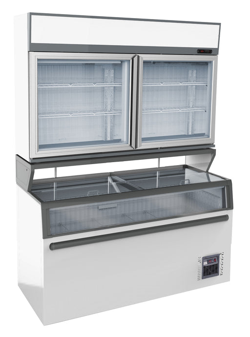Combisteel white wall mounted freezer with two glass doors and LED lighting