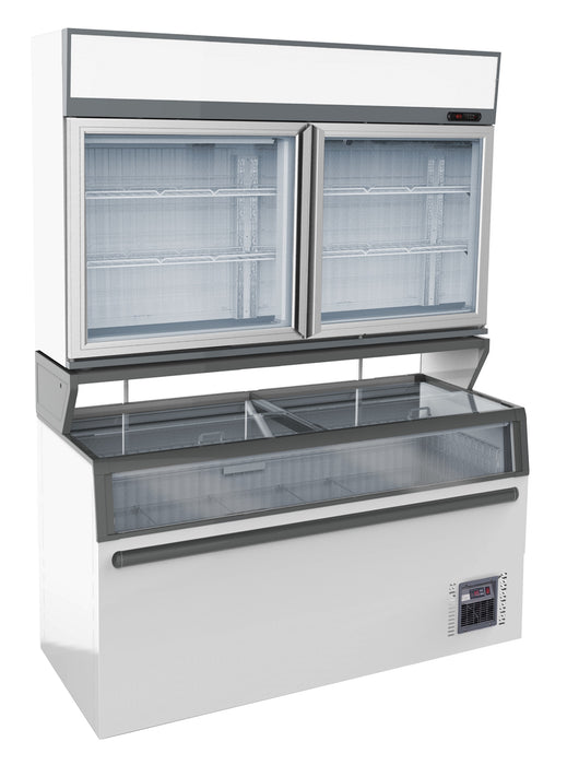 Combisteel white wall mounted freezer with two glass doors and LED lighting