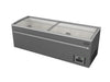 Grey commercial chest freezer with digital display and LED lighting