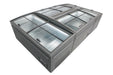 Grey commercial chest freezer with digital display and LED lighting view 3