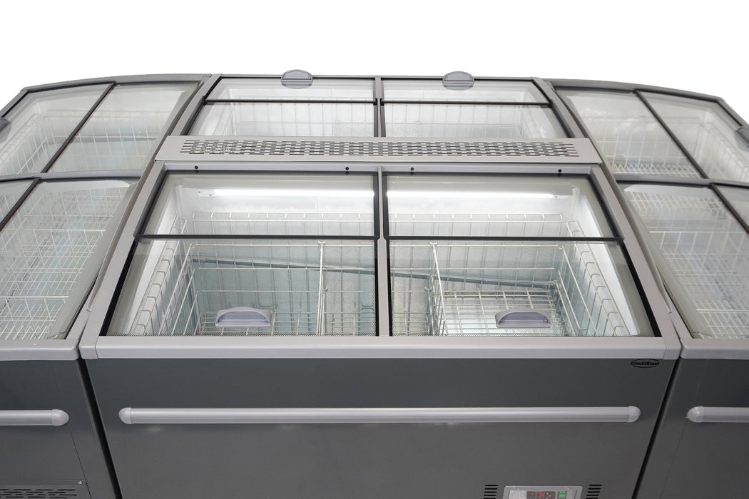 Grey Combisteel chest freezer with digital display panel and LED interior lighting view 7