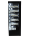 Black three door wall mounted display fridge with LED lighting and glass doors view 2