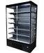 Black wall mounted commercial display fridge with two glass doors and LED lighting view 3