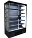 Black wall mounted commercial display fridge with two glass doors and LED lighting view 4