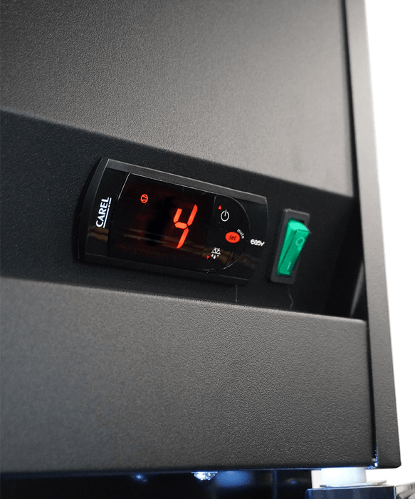 Black powder coated triple glass door upright display fridge with LED lighting view 5