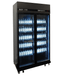 Black double glass door commercial refrigerator with digital temperature display and LED lighting view 3