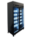 Black double glass door commercial refrigerator with digital temperature display and LED lighting view 4