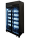 Black double glass door commercial refrigerator with digital temperature display and LED lighting view 6