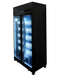 Black double glass door commercial refrigerator with digital temperature display and LED lighting view 7